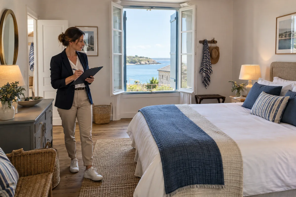 Visite d’évaluation d’un meublé de tourisme sur le littoral français.